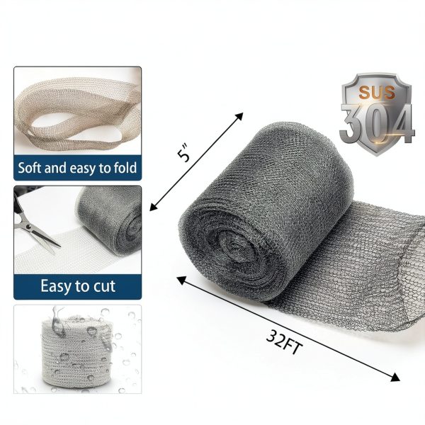 Moyios Stainless Steel Mesh Roll 5"×32ft Silver Rodent Deterrent-1