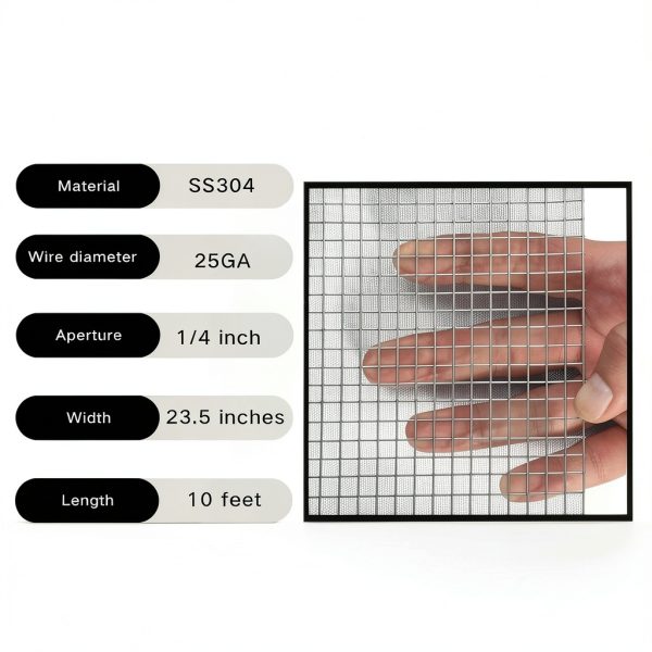 Stainless Steel Mesh Roll 23.5in x 10ft Anbadum 1/4in Openings-5